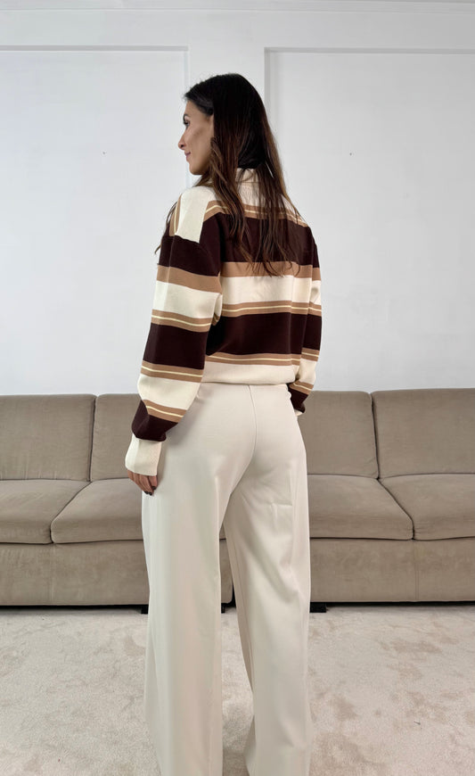 Polo Malha Listas Capuccino