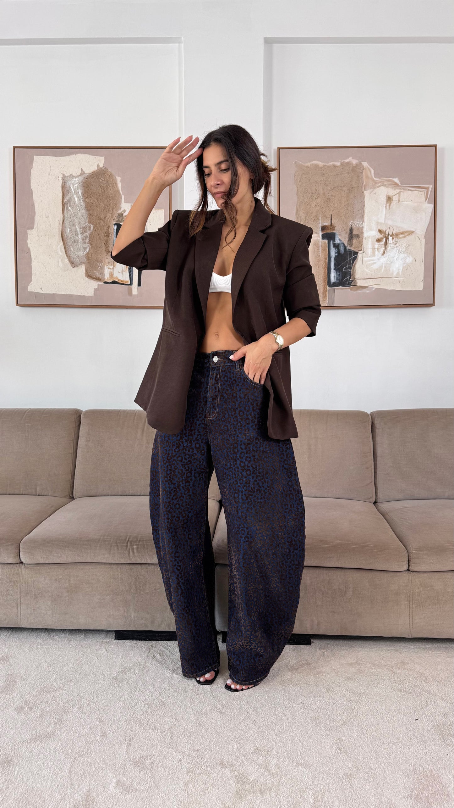 Balloon Pants with Velvety Chintz Pattern