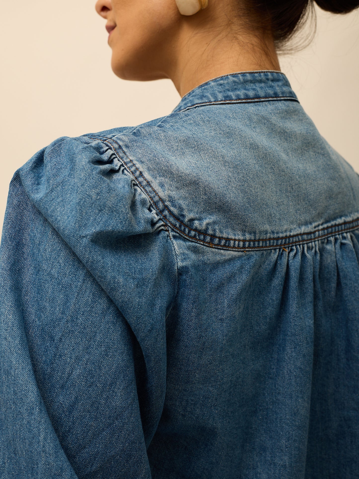 Denim Shirt with Balloon Sleeves