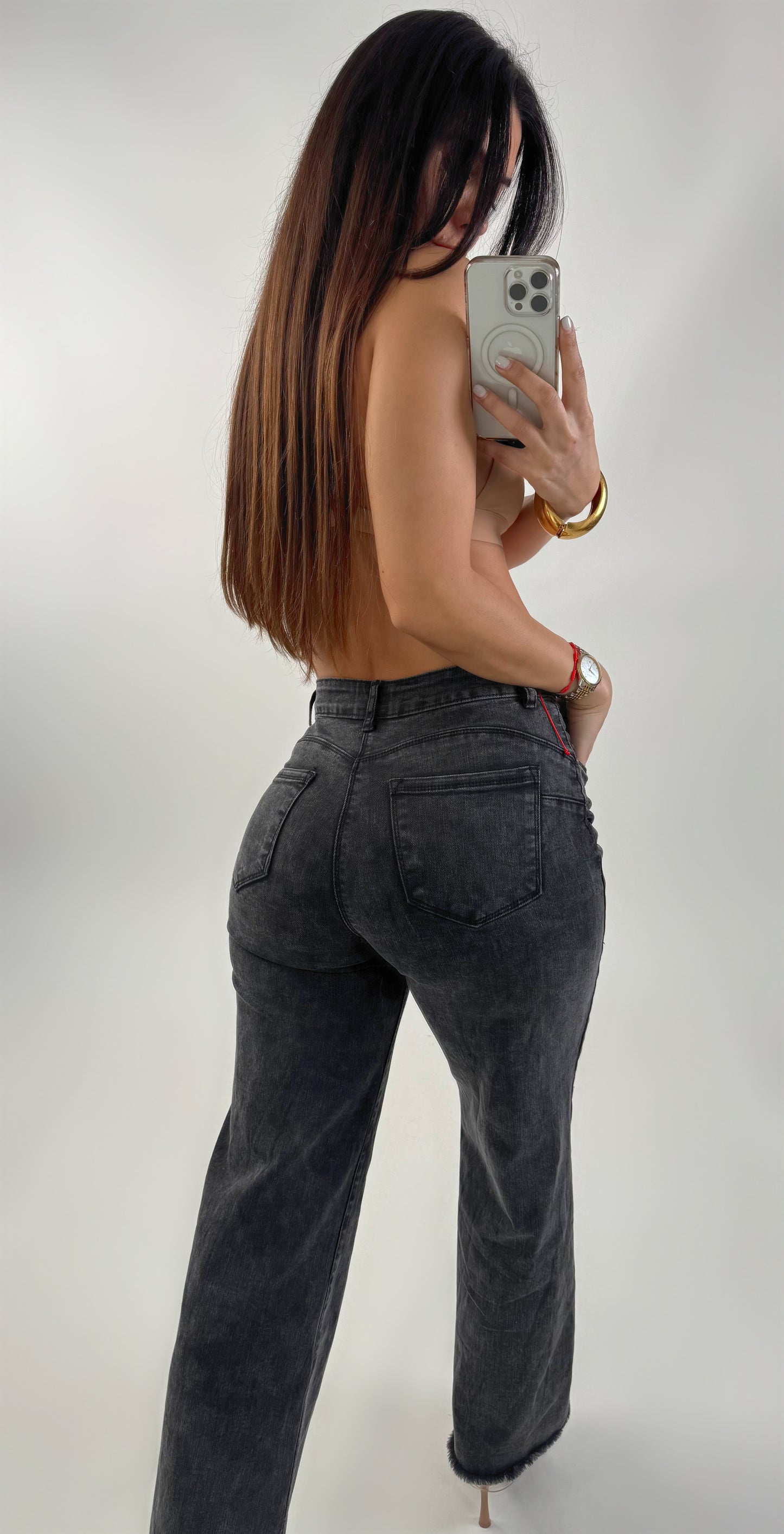Jeans gamba larga push up nero