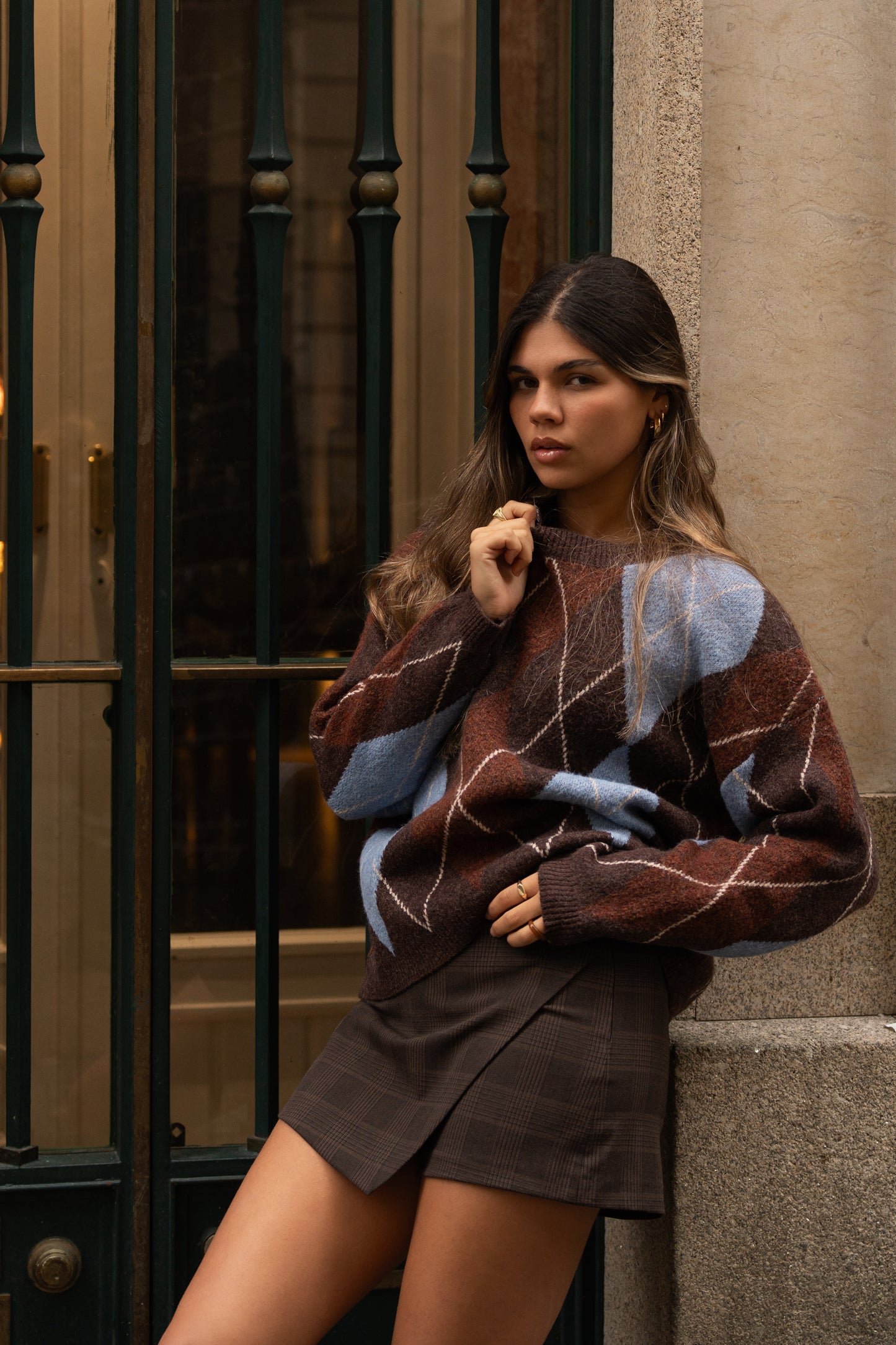 Camisola Malha Azul e Terra