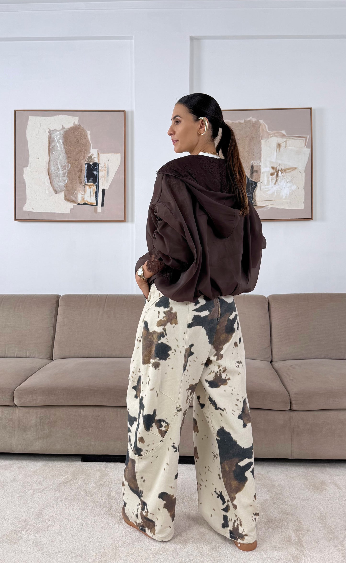 Blouson aviateur en dentelle marron