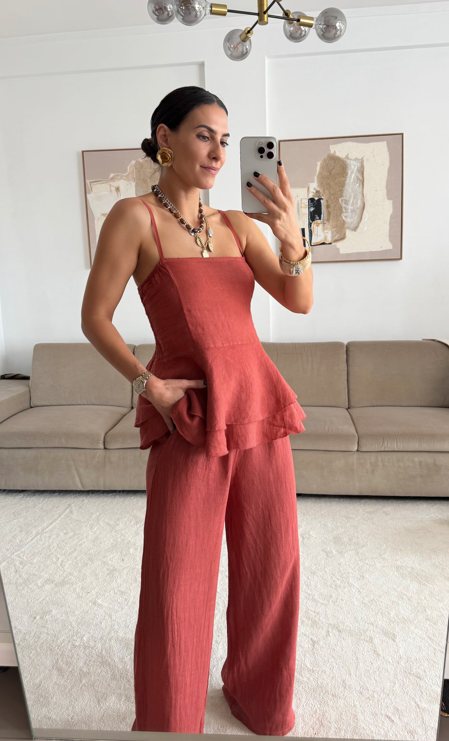 Conjunto 100% linho Terracota