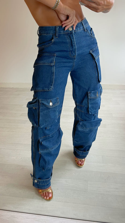Denim cargobroek