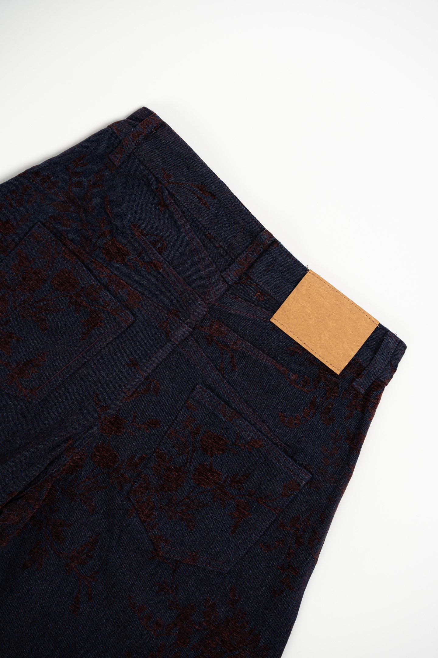 Spodnie Balonowe Aksamitne Wzór Kwiatowy Bordeaux