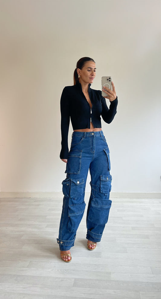 Denim cargobroek