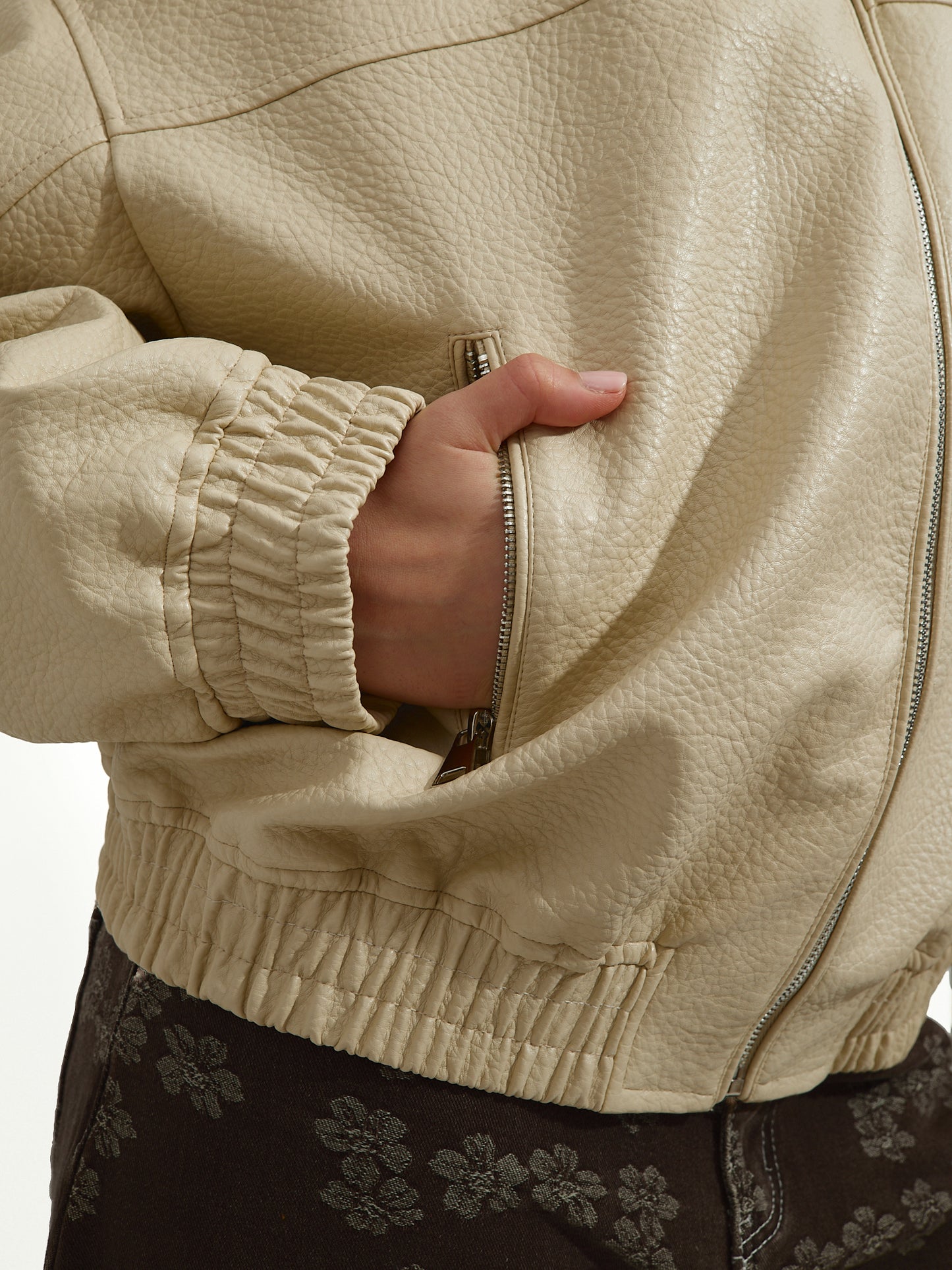 Veste en similicuir beige