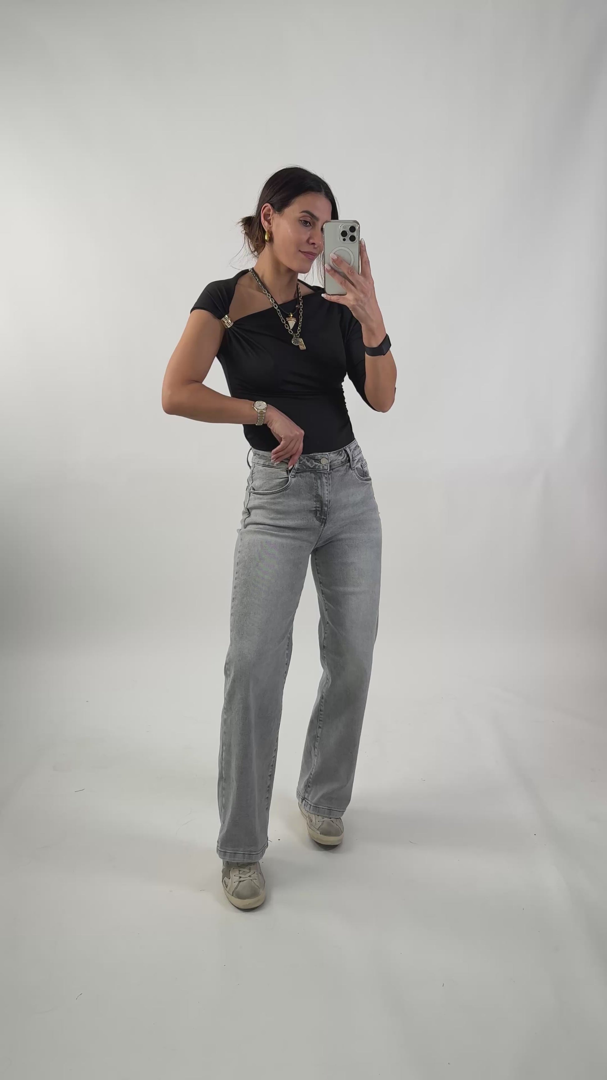 JEANS WIDE LEG CINZA VIDEO
