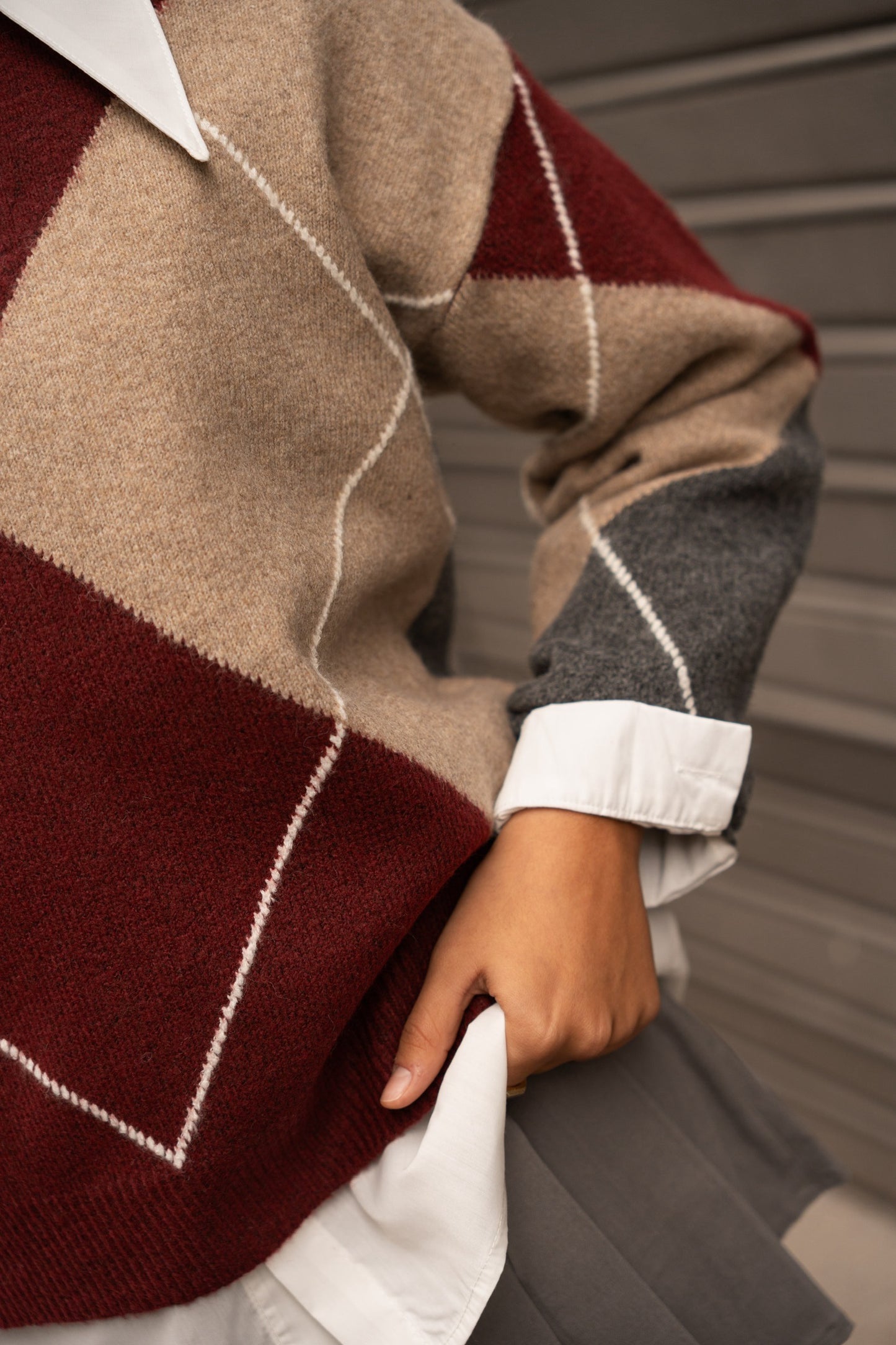 Camisola Malha Padrão Argyle Tom Bordeaux