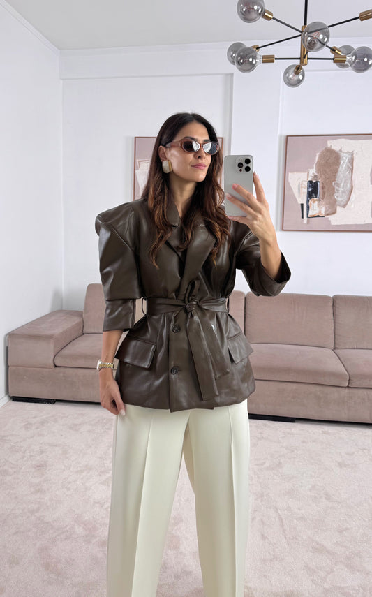 Blazer en cuir écologique marron