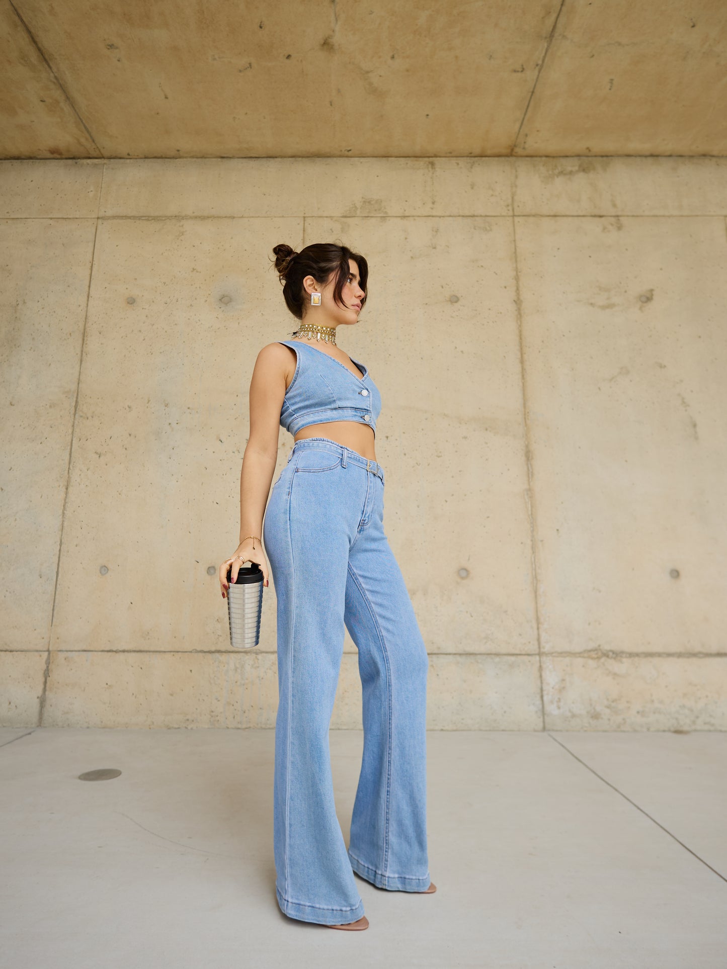 Vest Denim Set Push Up Claro