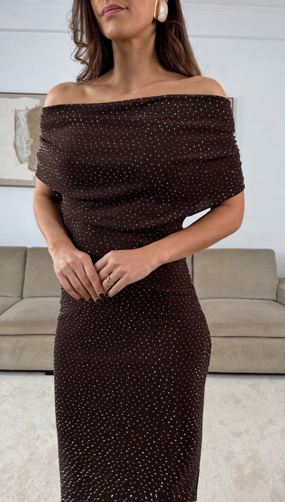 Long dress with brown sparkles