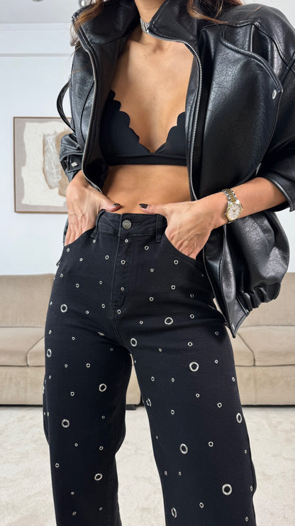 Black Pants with Metal Eyelets