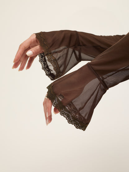 Top Detalhe Renda Castanho