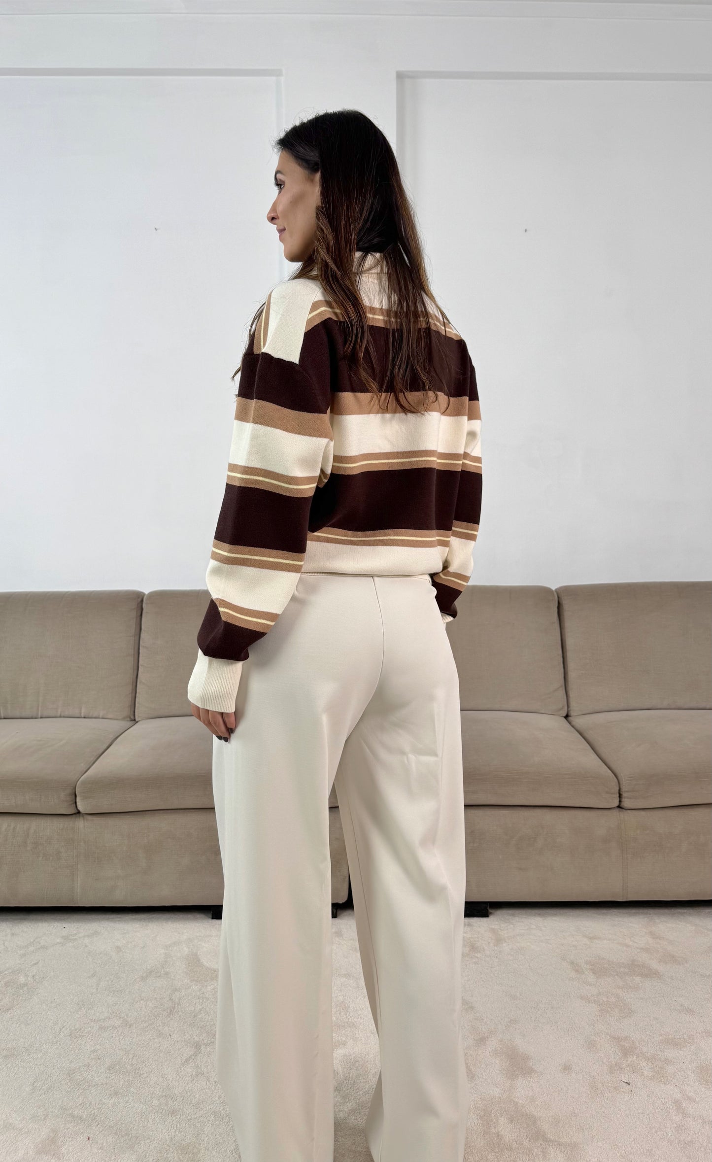 Polo Malha Listas Capuccino