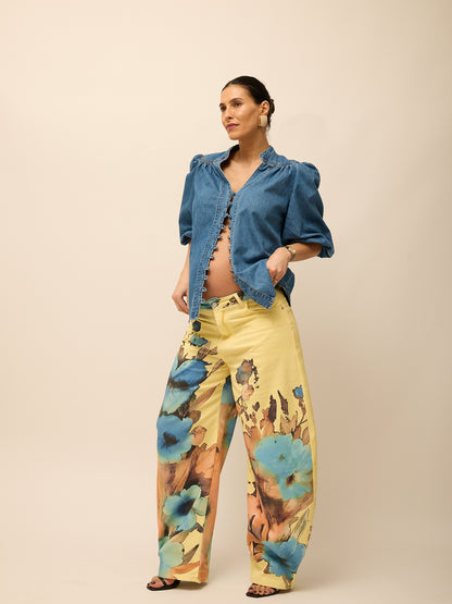 Calças Balloon Amarelas Flores