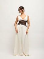 Cream Satin Dress with Lace Detail