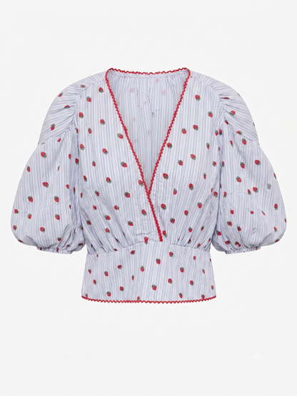 Blusa Manga Balão Morangos