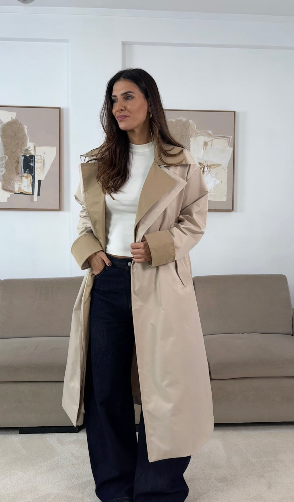 Midi-Gabardine mit doppeltem Revers