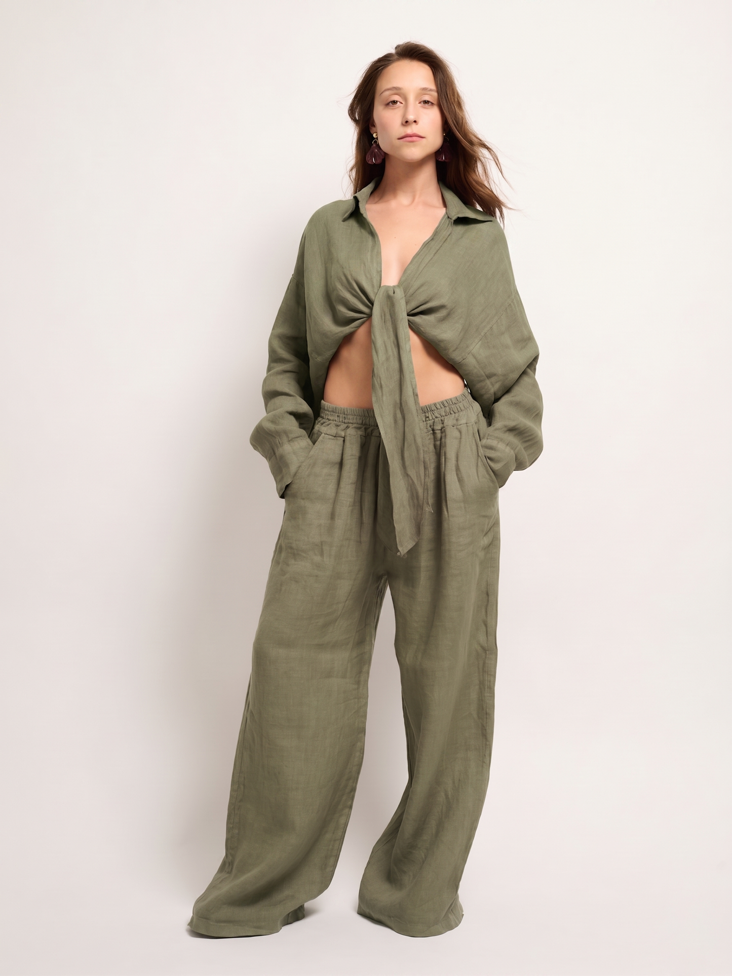 Chemise courte en lin avec nœud