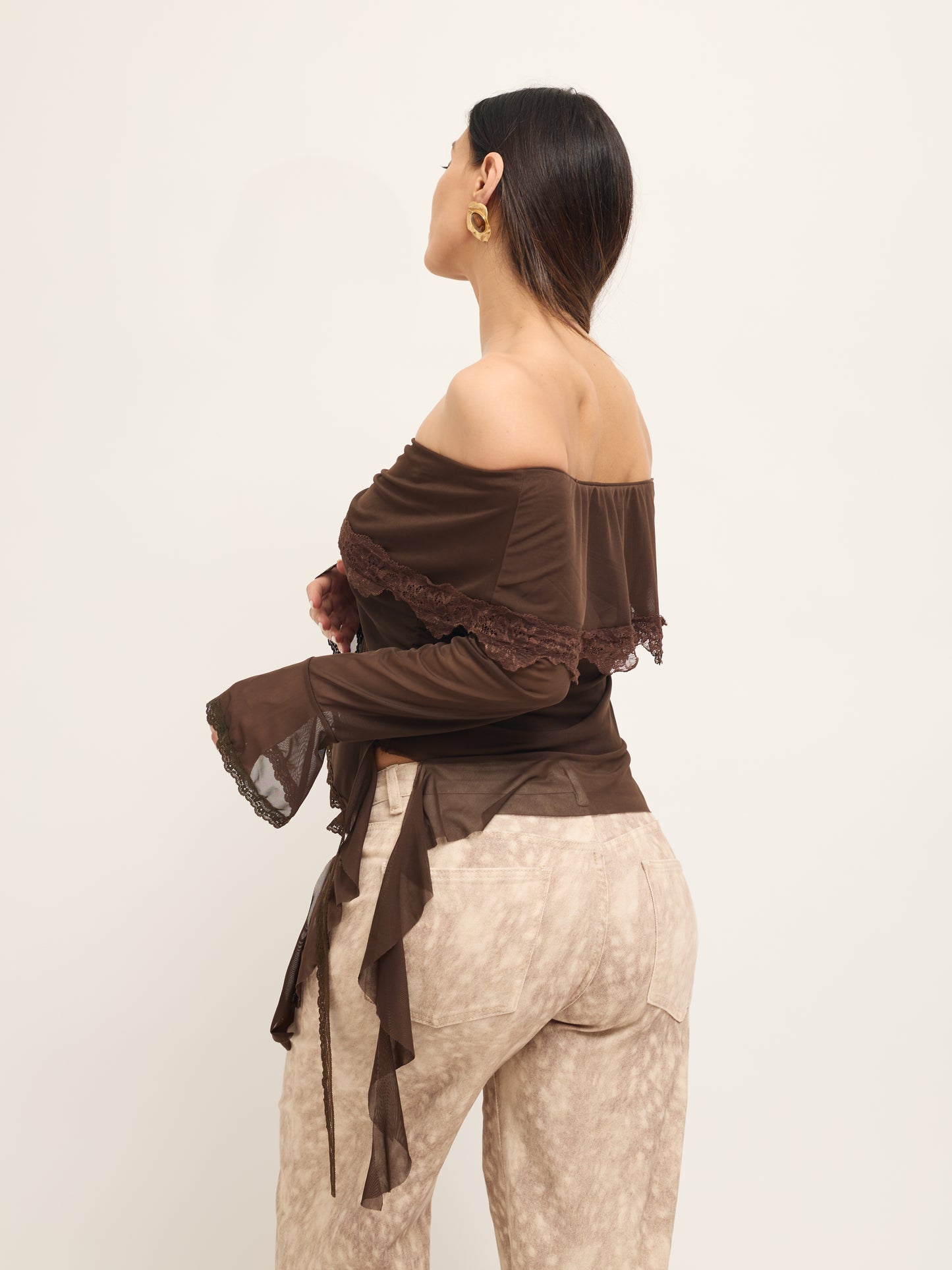 Top Detalhe Renda Castanho