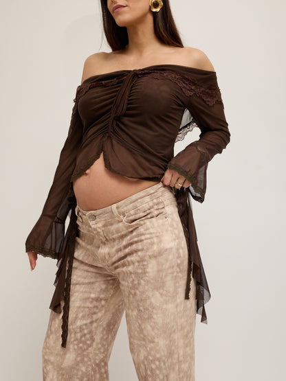 Top Detalhe Renda Castanho