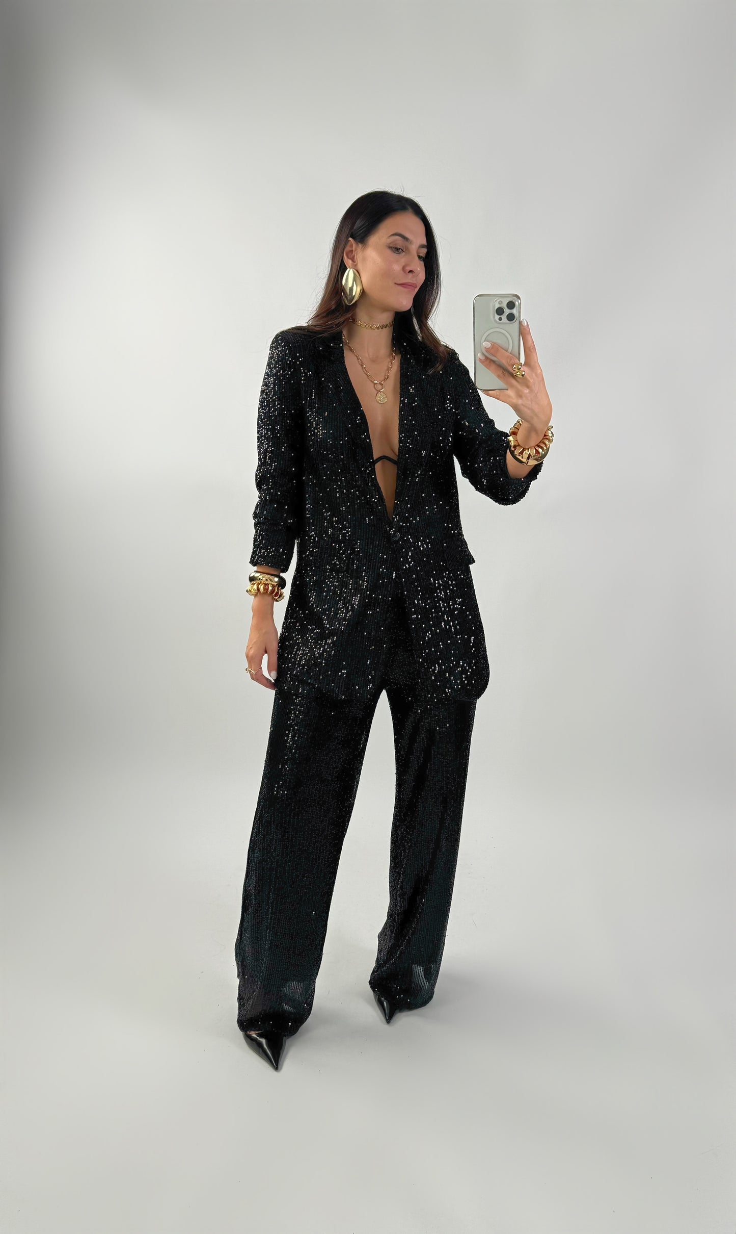 Black Sequin Crop Top