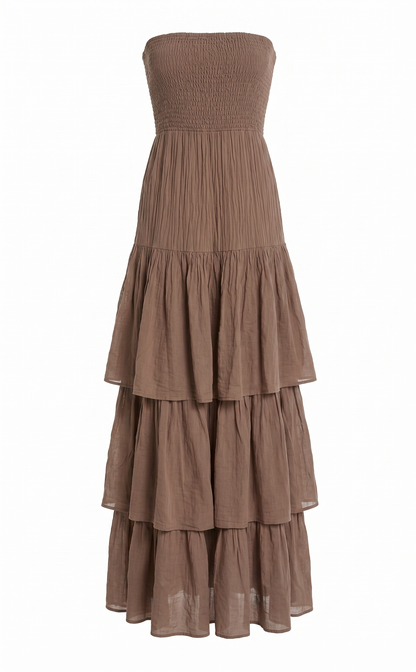 Vestido Folhos Castanho