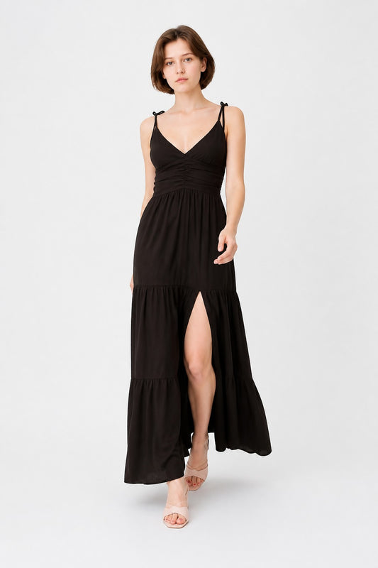 Vestido Decote V Preto