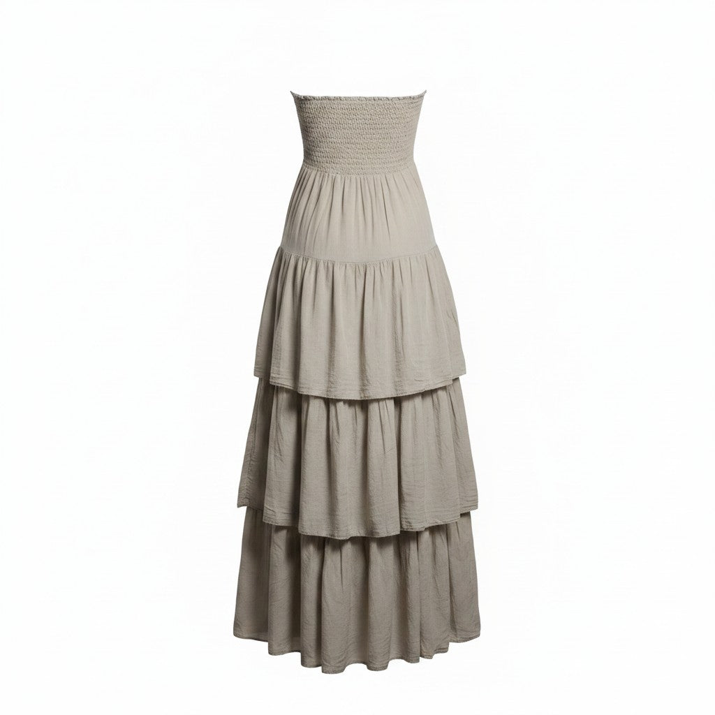 Vestido Folhos Cinza
