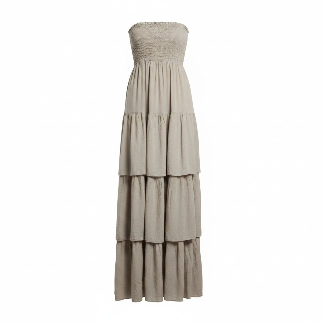 Vestido Folhos Cinza