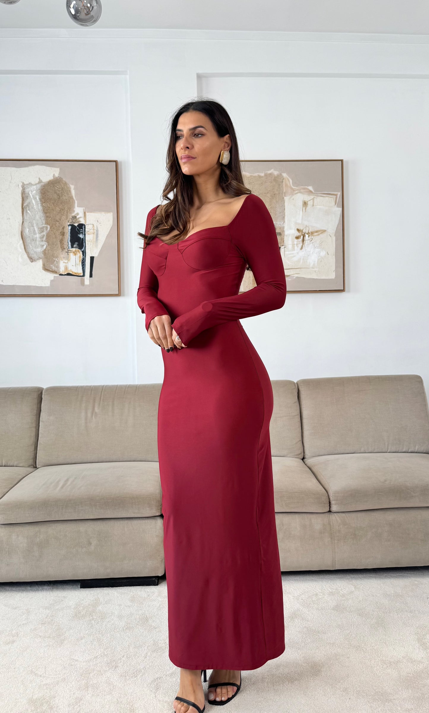 Bordeaux Sweetheart Neck Dress