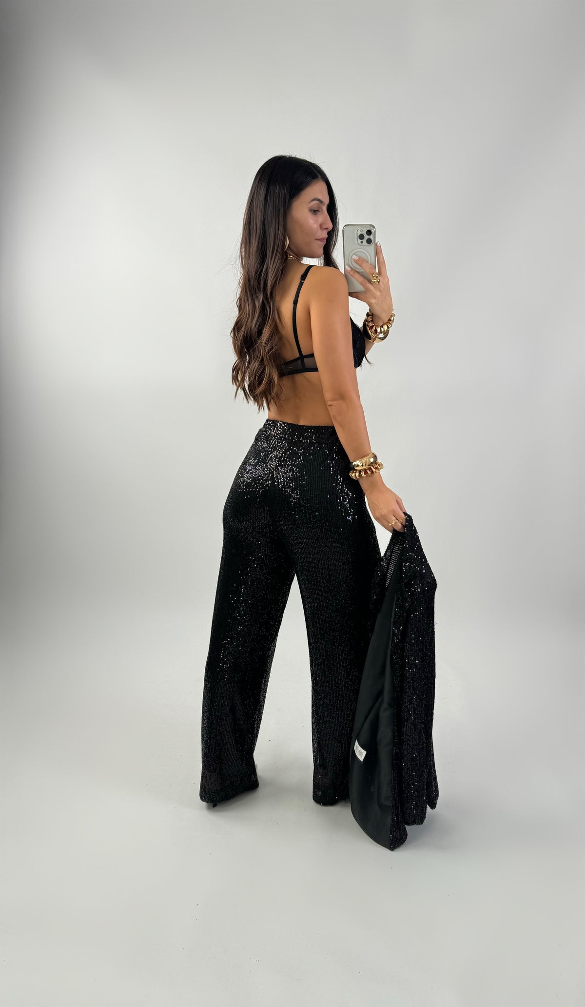 Black Sequin Crop Top