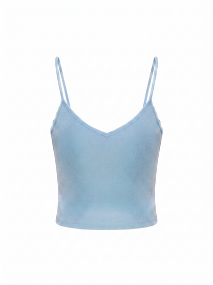 Top color azzurro pastello con dettagli in pizzo