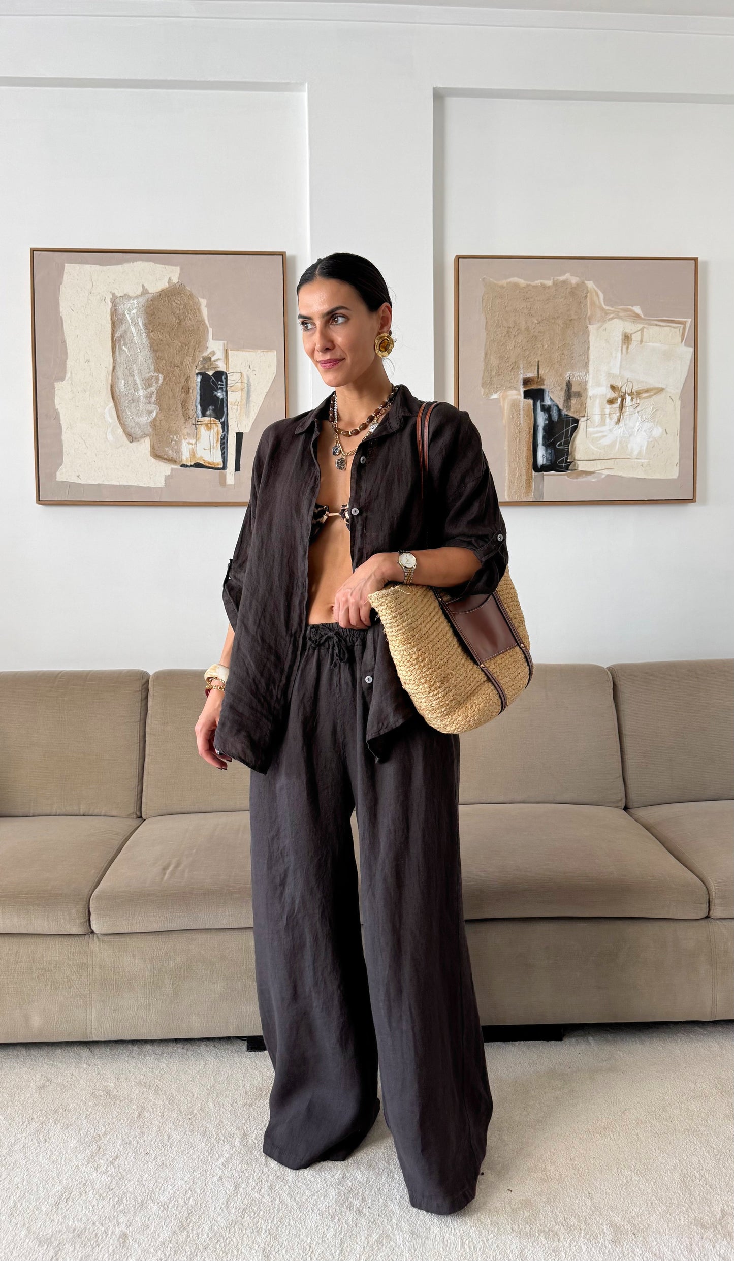 Conjunto Camisa Linho Castanho