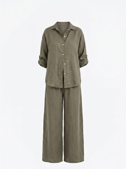 Ensemble chemise en lin vert militaire