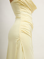 Vestido Decote Drapeado Amarelo