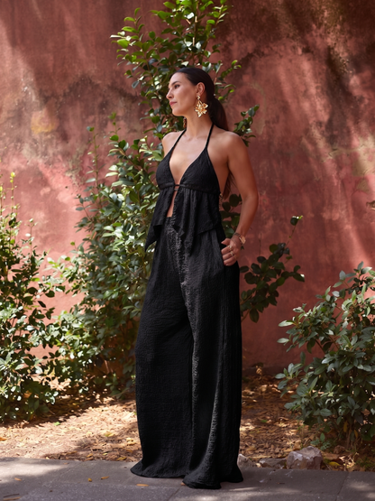 Conjunto Top Halter Open Back Preto