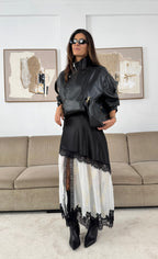 Black Satin Skirt with Lace