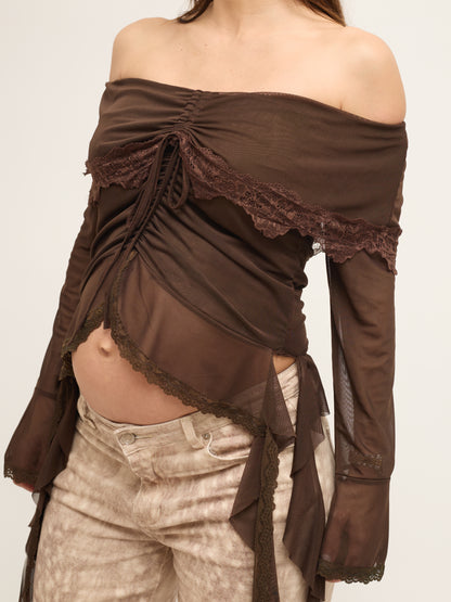 Top Detalhe Renda Castanho