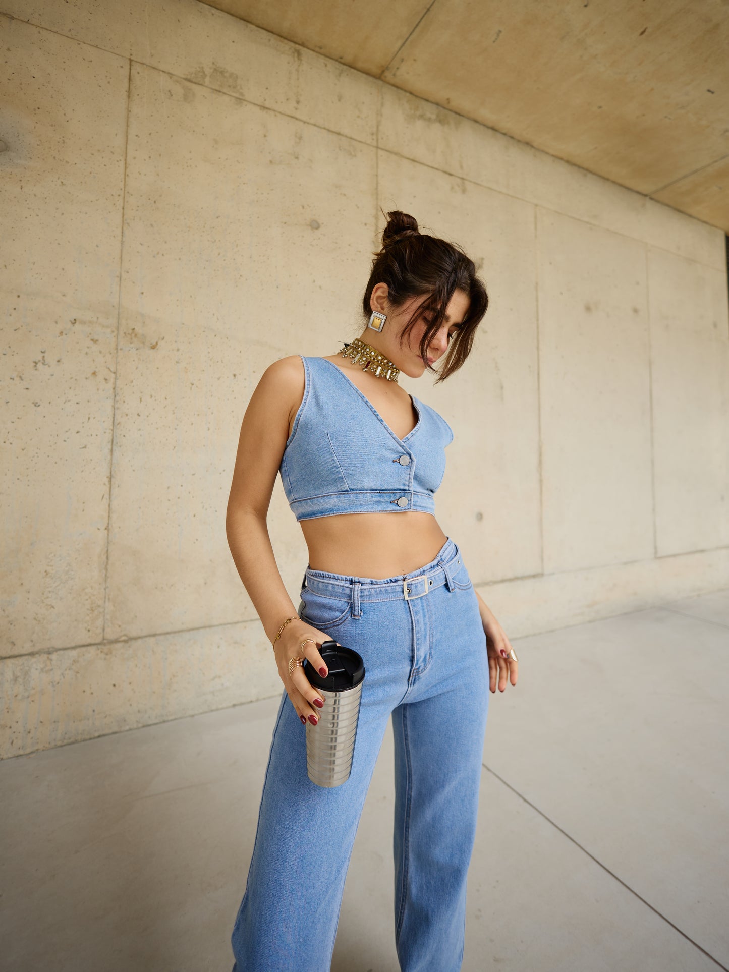 Vest Denim Set Push Up Claro