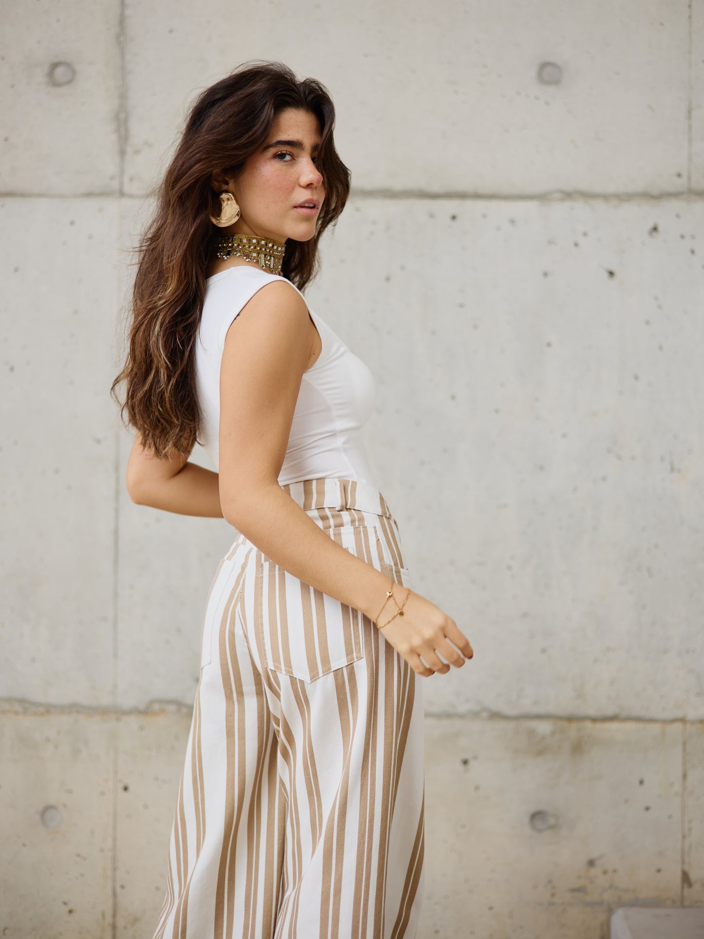 Calças Estilo Pantalona Riscas