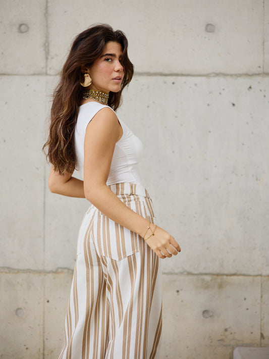 Calças Wide Leg Listada