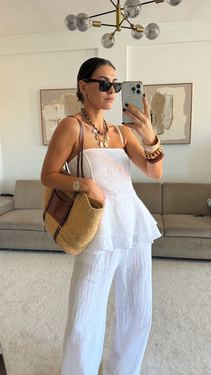 100% 白色亚麻套装