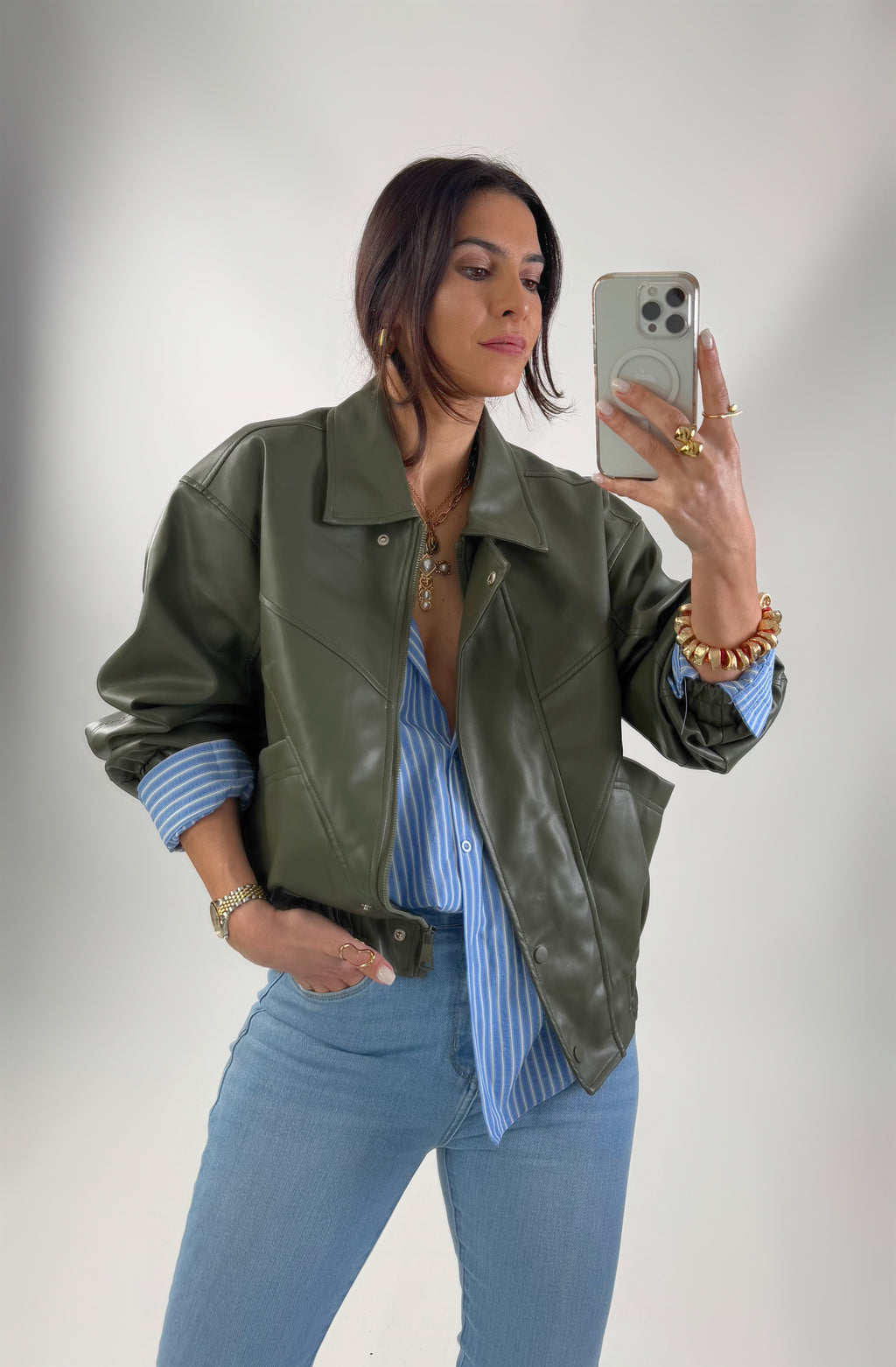 Giacca Motard Ecopele Verde