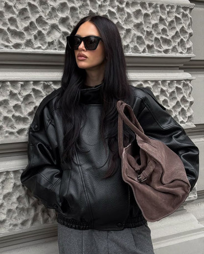 Blusão Ecopele Detalhe Gola Preto