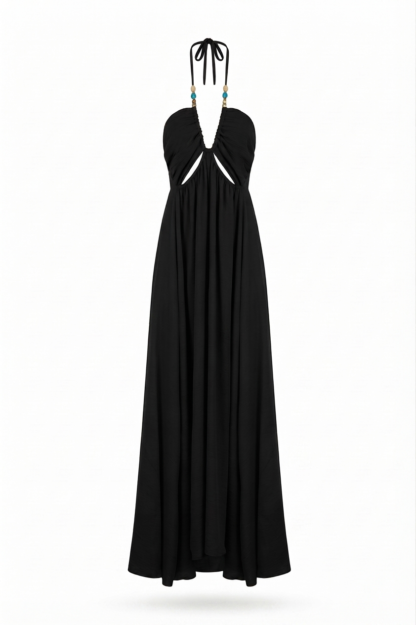 Vestido Decote Recortado Preto