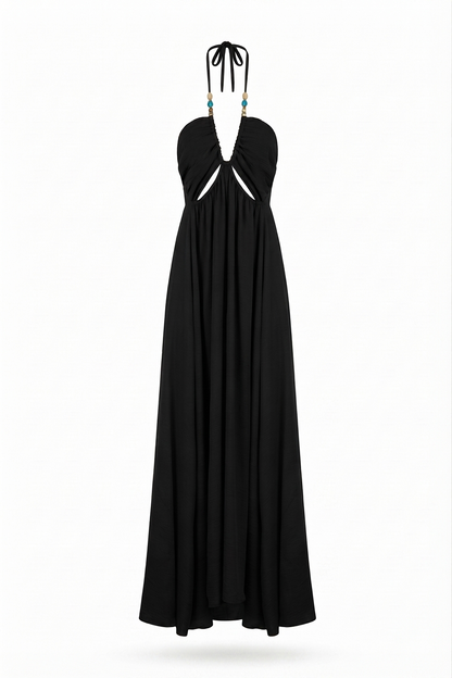 Vestido Decote Recortado Preto