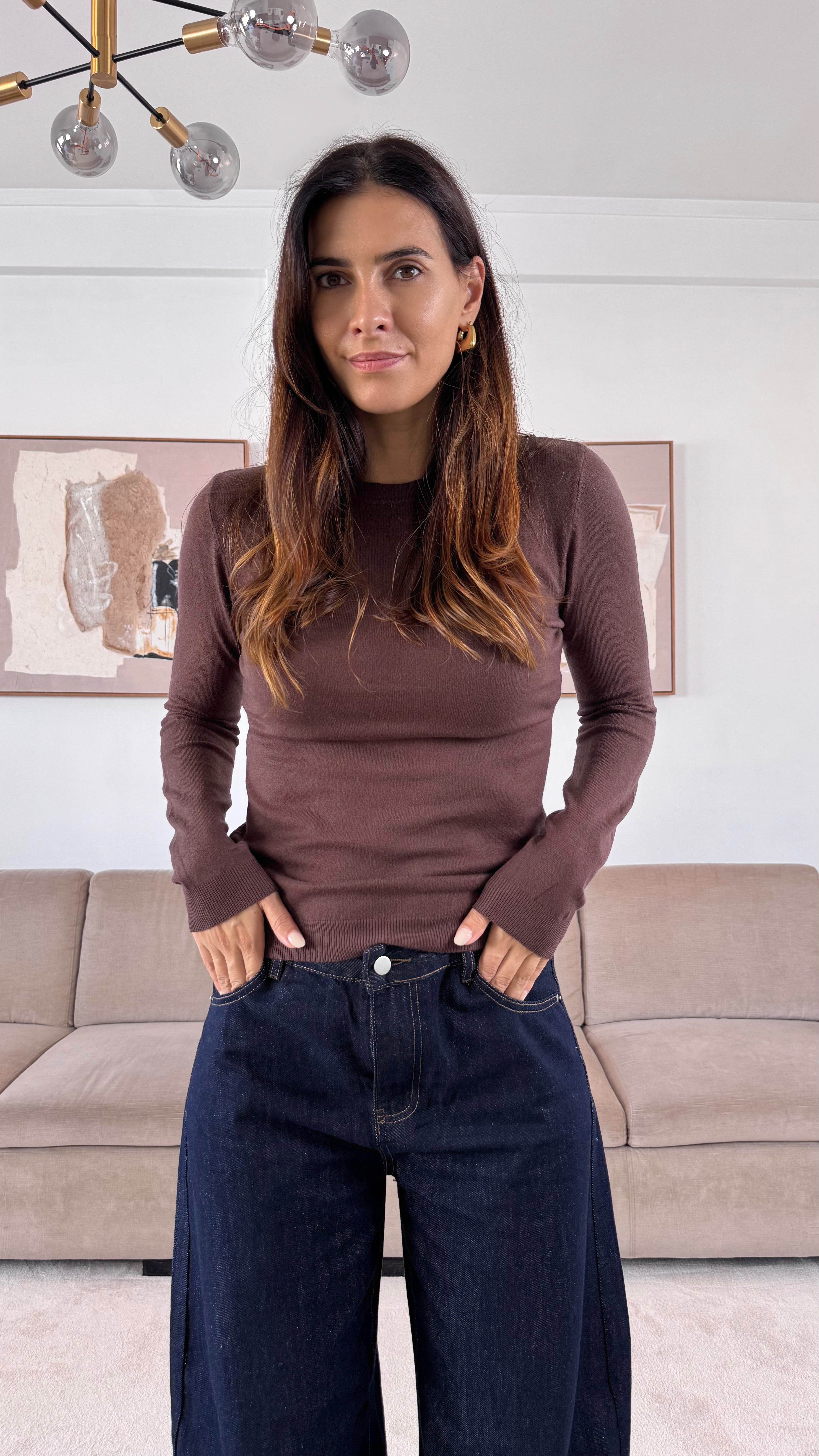 Pull en tricot marron doux