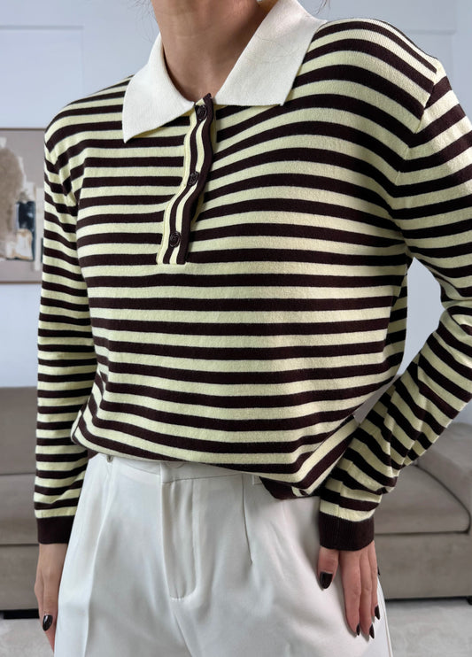Striped knit polo shirt
